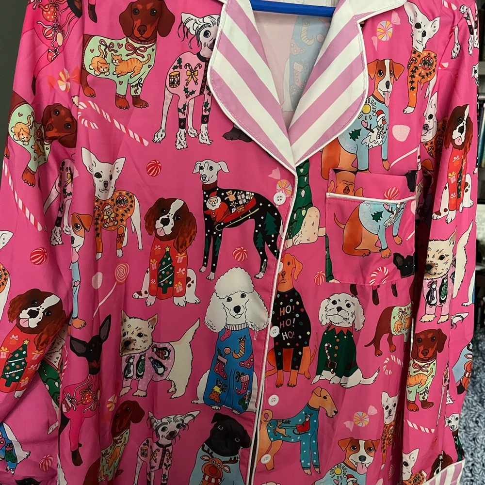 Pink Dog Print Pajama Top
